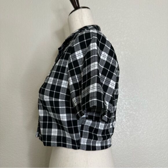 Brandy Melville John Galt Black White Plaid Button Down Cropped Top, Sz Small - Picture 6 of 14